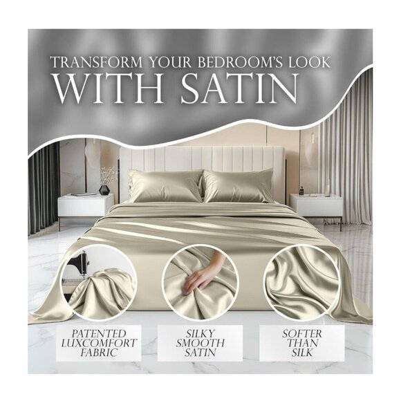 Luxury Satin Bed Sheet Set With 15" Extra Deep Pocket For Flawless Fit - Picture 2 of 7